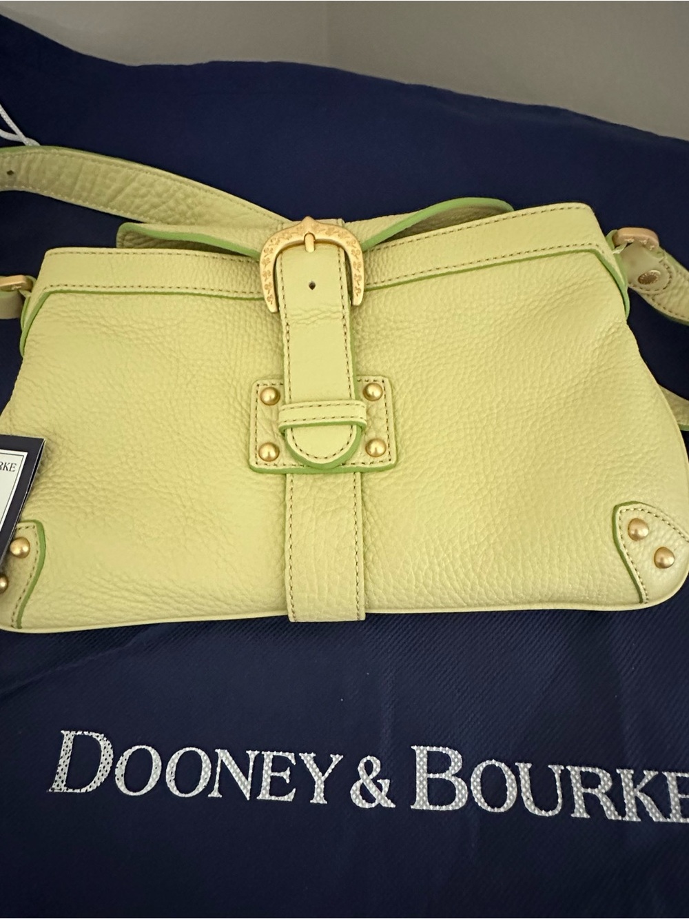 Dooney & Bourke Lemon-Lime Pebbled Leather Crossbody with Gold Hardware